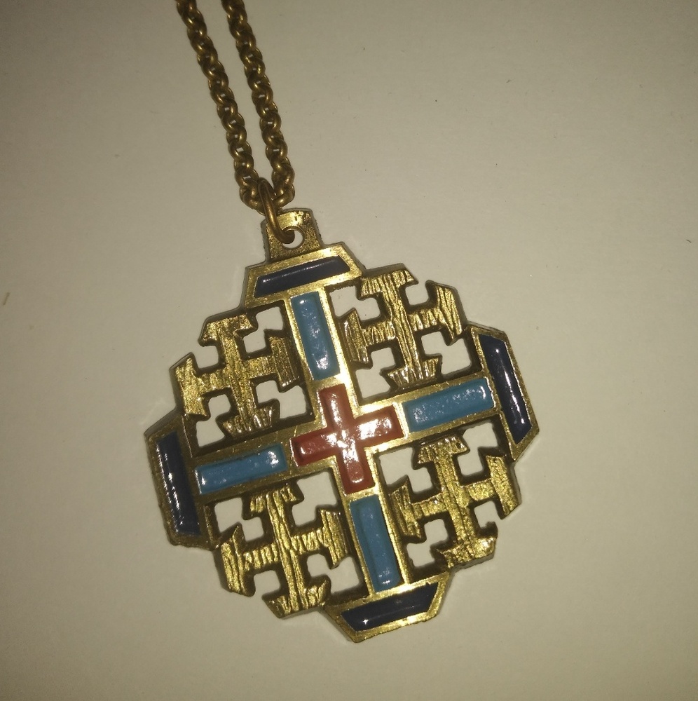 Vintage Jerusalem Cross  pendant necklace.